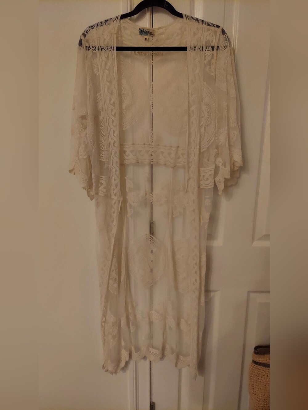 Cream Lace Duster Cardigan - Sheer Boho Kimono - Picture 2 of 3
